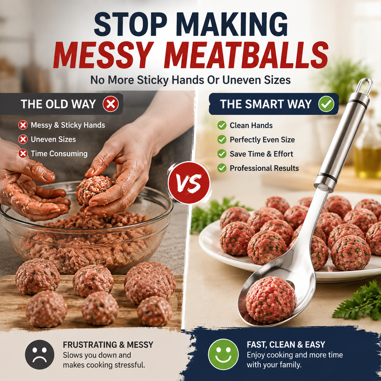 🍝 MeatballMate – 2-Pack Stainless Steel Meatball Maker Spoon for Mess-Free Shaping