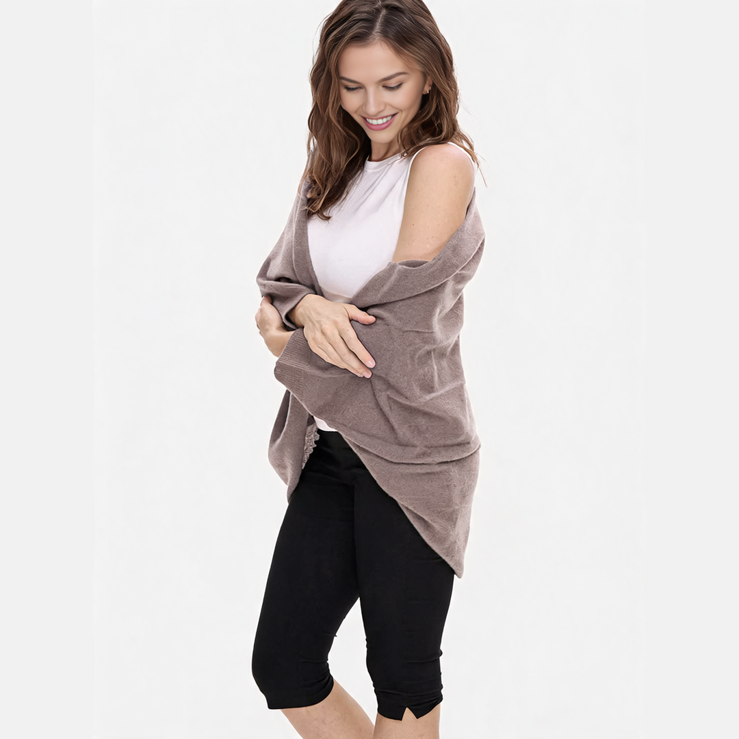 CozyDrape – 100% Merino Wool Wrap with Built-In Sleeve Openings