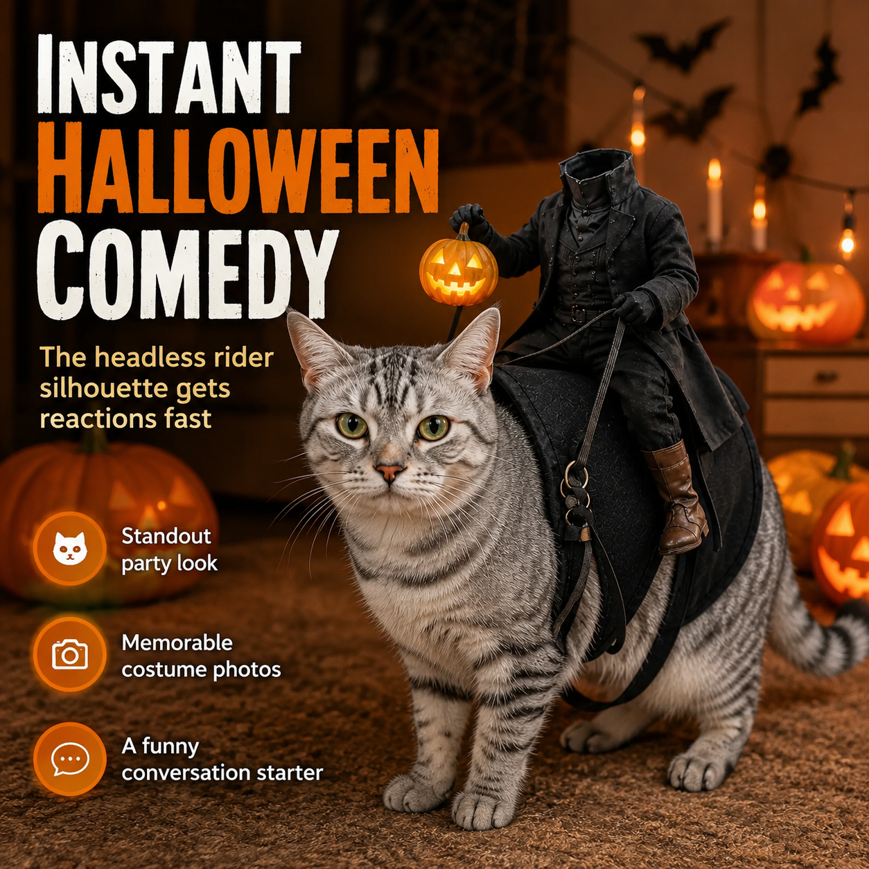 😺HollowRide – Headless Horseman Saddle-Style Pet Costume🎃