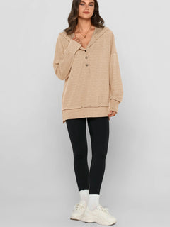 LayerEase – Women’s Oversized Button V-Neck Hoodie with Side Slits
