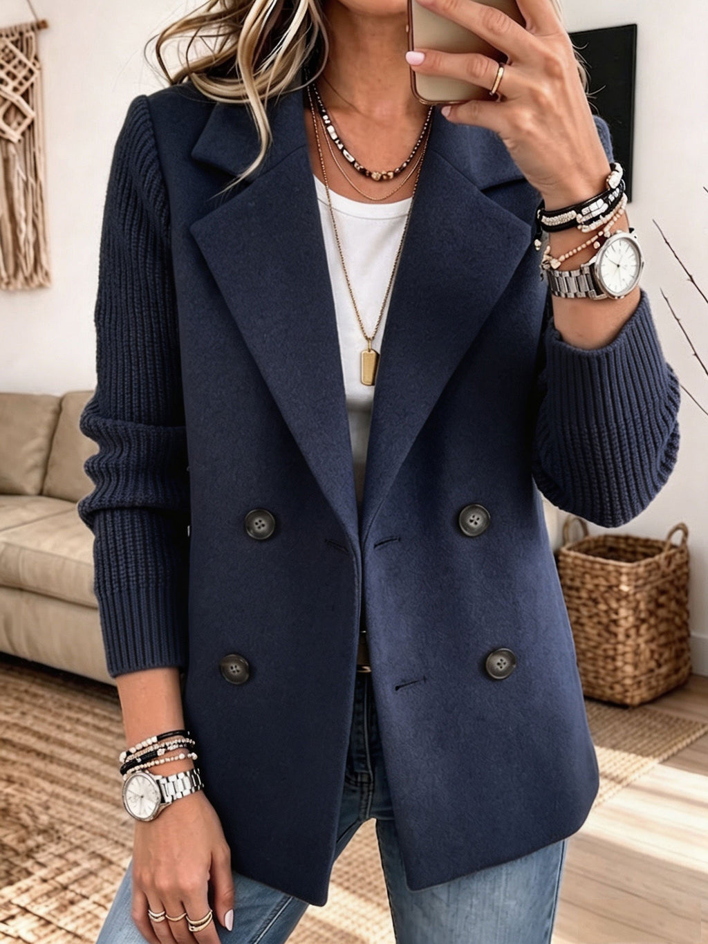 CozyLayer – 🤲⏰✨ Knit-Sleeve Blazer: Chic, Warm & Effortless