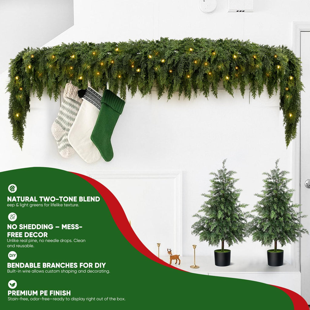 CedarGlow – Pre-Lit Cedar Garland for Every Season