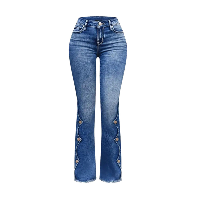ScallopFlare – Women's High-Waisted Distressed Flare Jeans