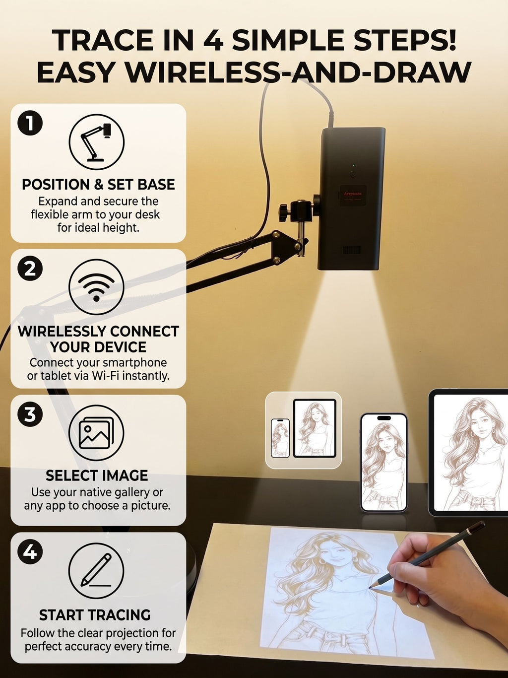360 degree adjustable arm for art projector
