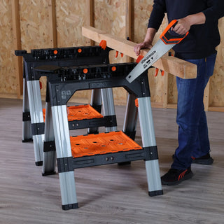 PonyWork – 2-Pack Folding Sawhorses with Clamps