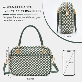 CheckWeave – Chic Checkered Woven Top Handle Crossbody Shoulder Bag in Vegan Leather