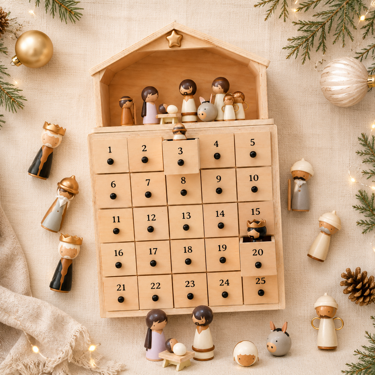 NativityJoy – 2026 Wooden Nativity Advent Calendar with 24-Day Countdown & Story Book