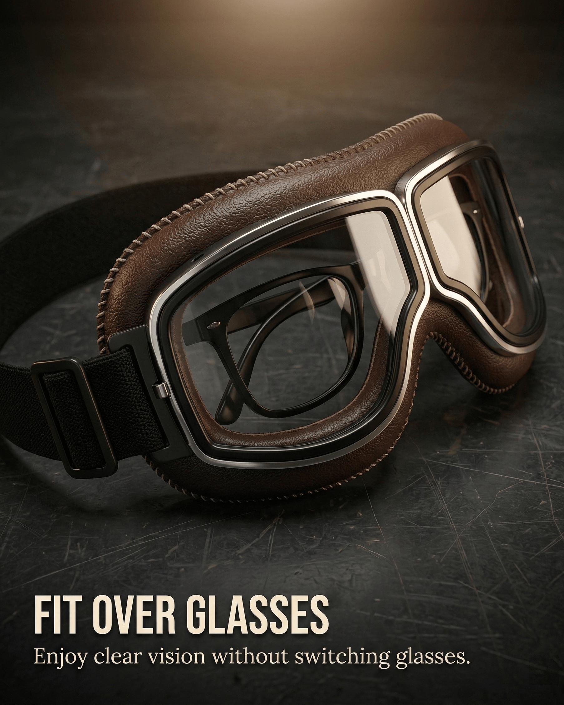 🔥 RetroRide – OTG Vintage Motorcycle Goggles (Fits Over Glasses)