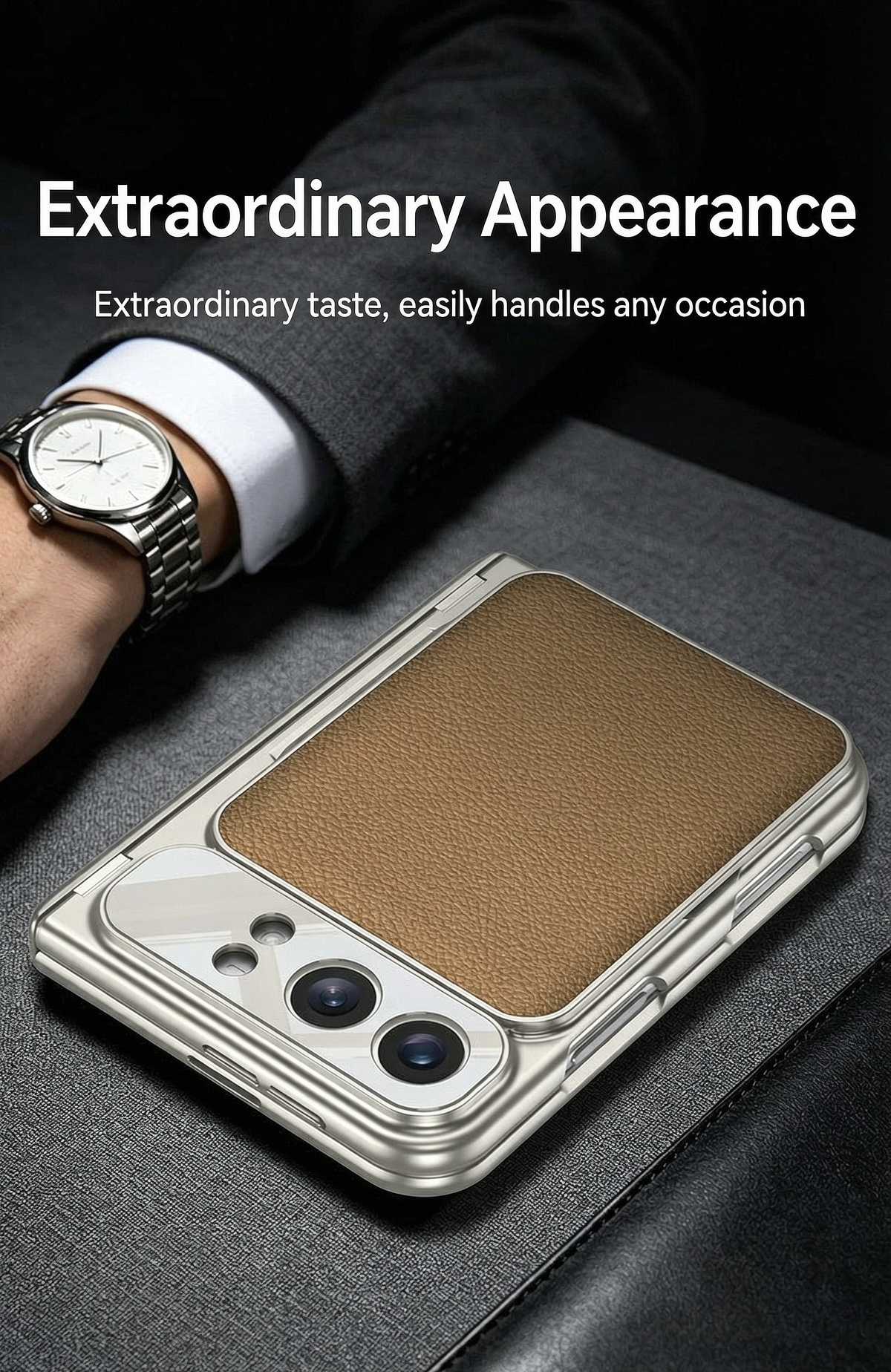 ⭐PrismFold – Magnetic Leather Wallet Stand Case with Screen Glass Film for iPhone Duo