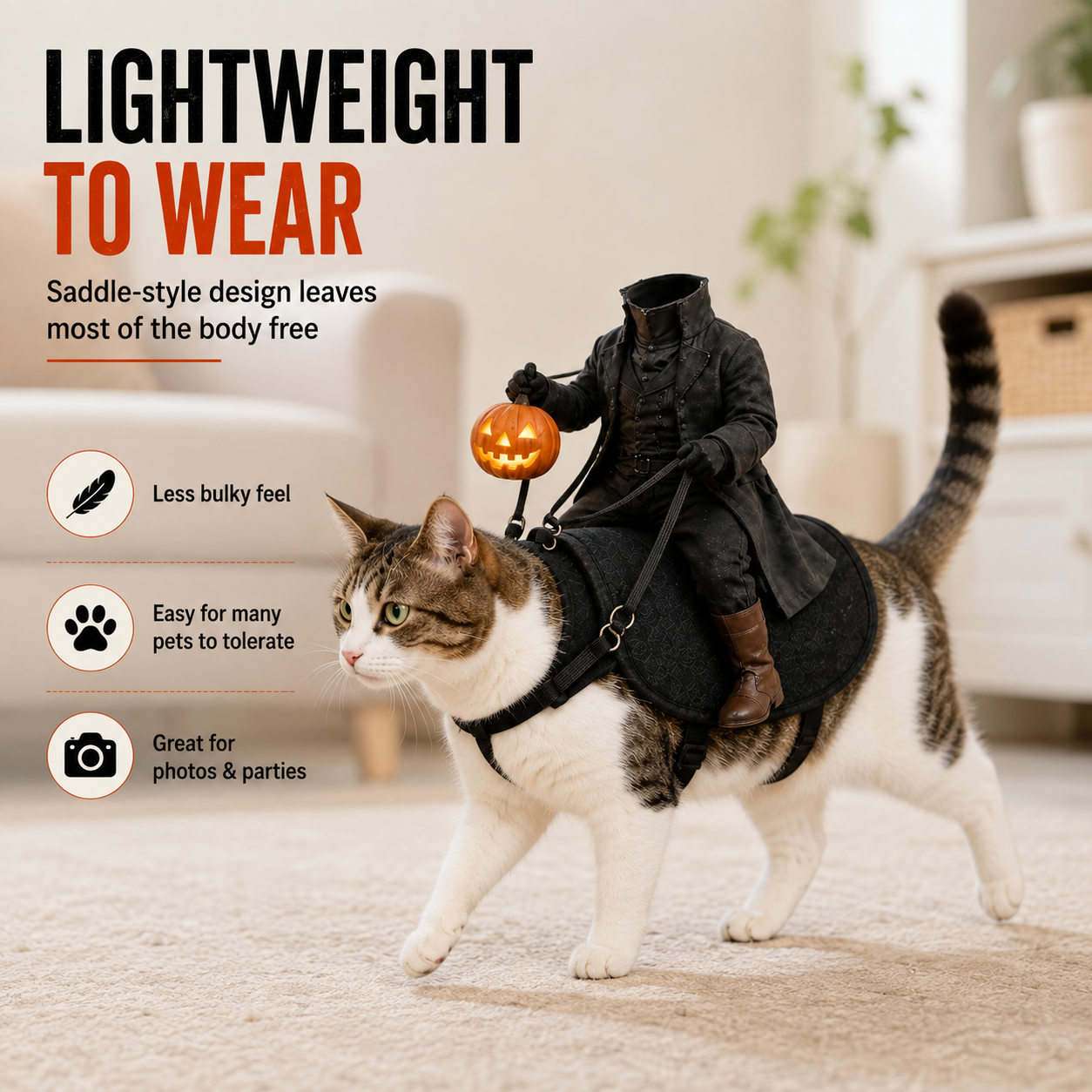 😺HollowRide – Headless Horseman Saddle-Style Pet Costume🎃