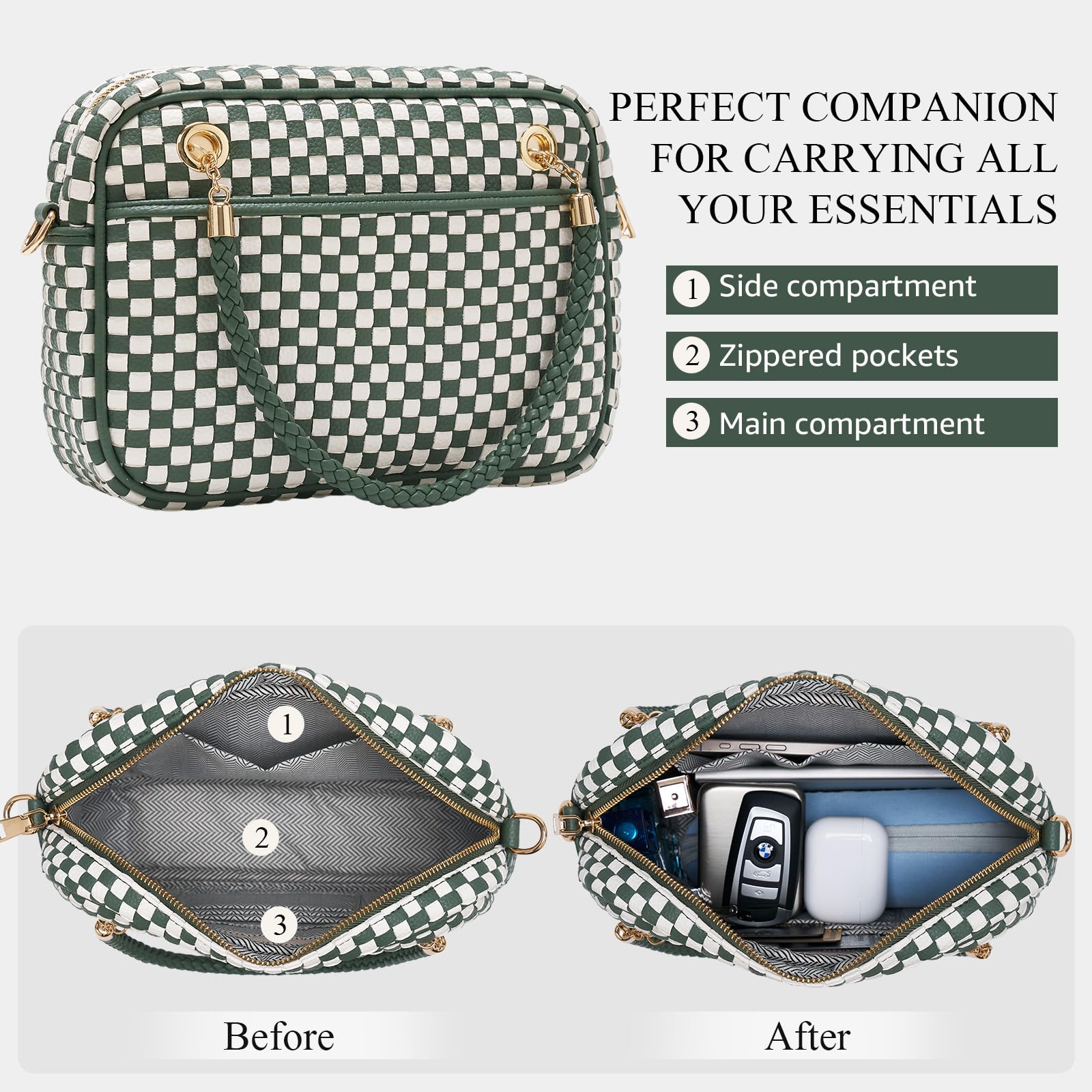 CheckWeave – Chic Checkered Woven Top Handle Crossbody Shoulder Bag in Vegan Leather