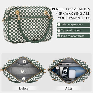 CheckWeave – Chic Checkered Woven Top Handle Crossbody Shoulder Bag in Vegan Leather