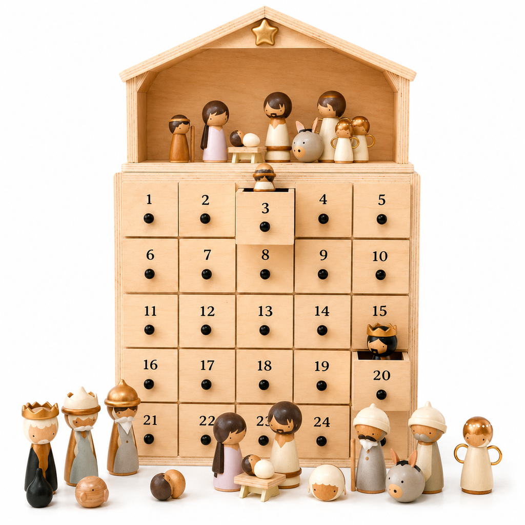 NativityJoy – 2026 Wooden Nativity Advent Calendar with 24-Day Countdown & Story Book