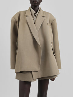 BoxWrap – Taupe Mélange Oversized Wrap Blazer