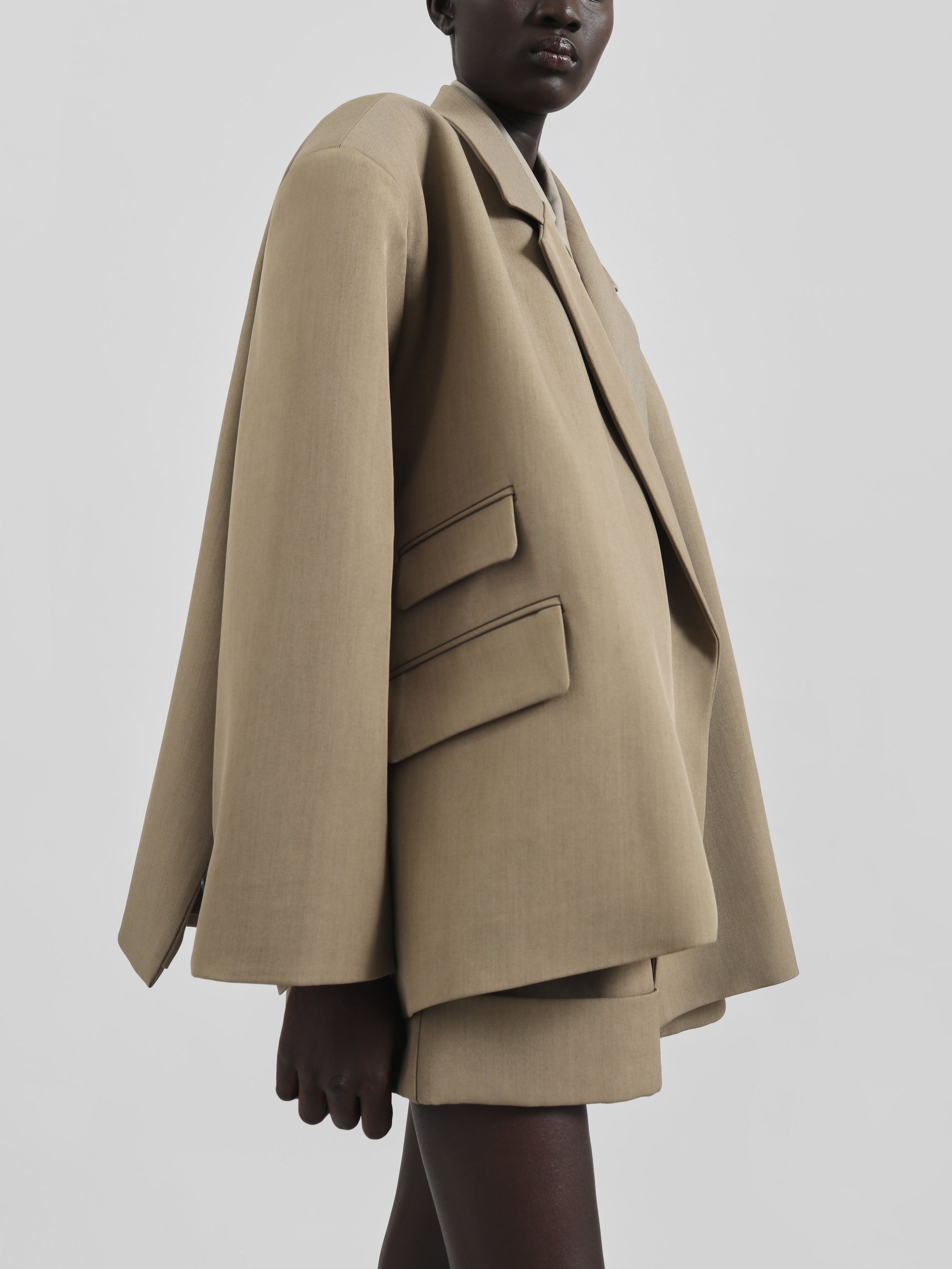 BoxWrap – Taupe Mélange Oversized Wrap Blazer