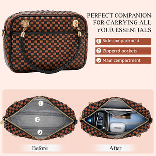 CheckWeave – Chic Checkered Woven Top Handle Crossbody Shoulder Bag in Vegan Leather