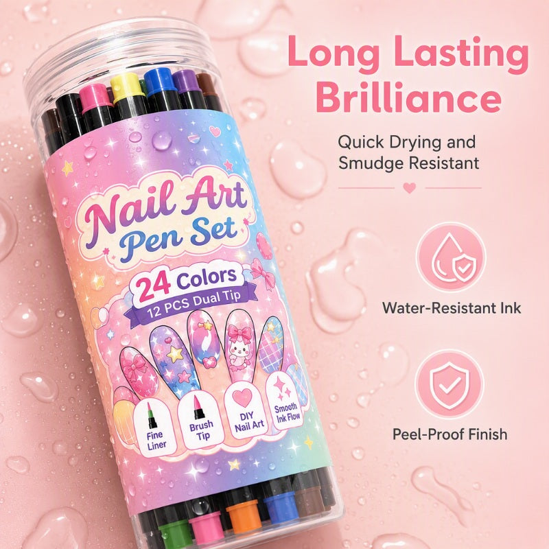 NailSketch – ⏳⏰ 24-Color Dual-Ended Nail Art Pen Set 🪄🎨
