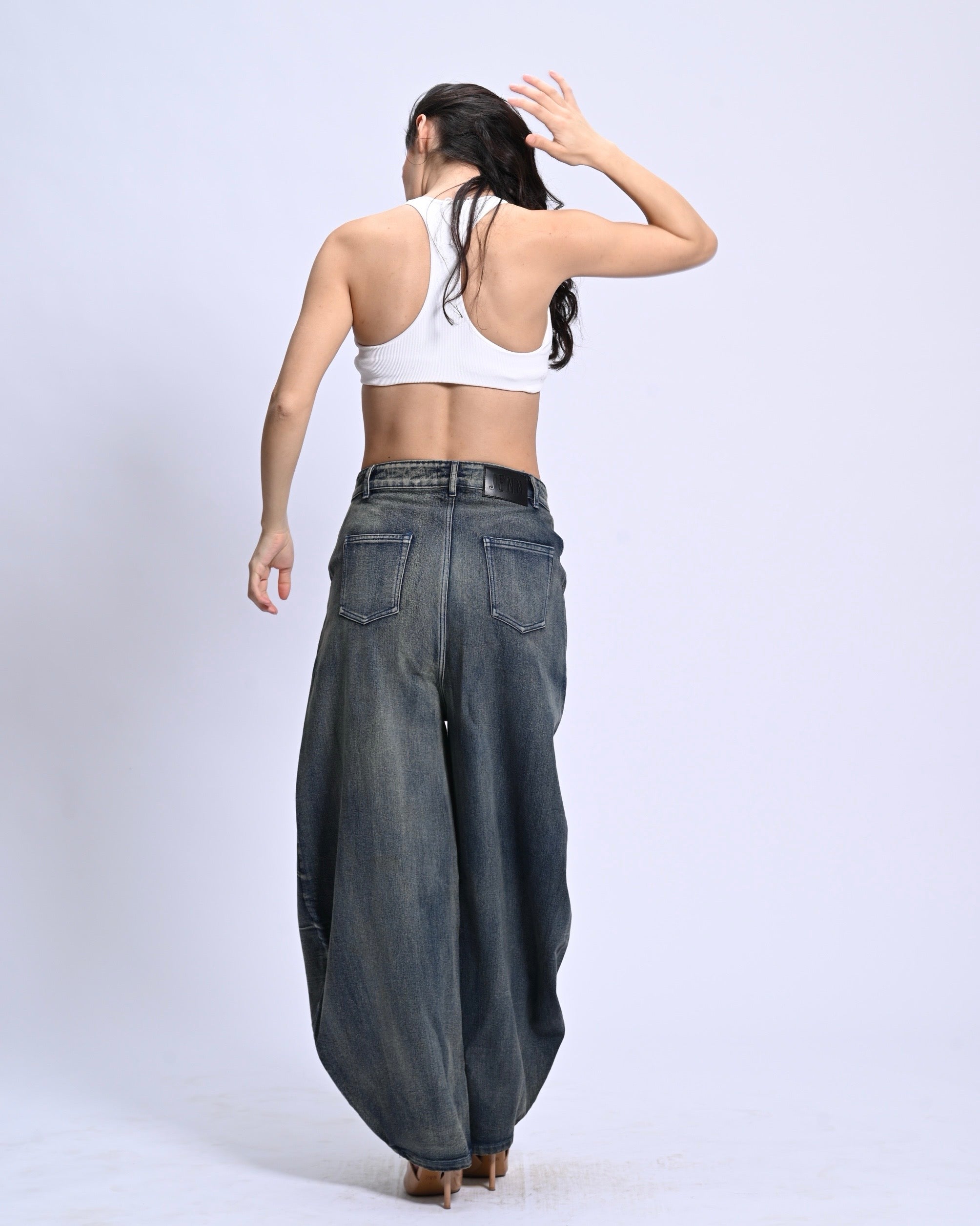 BarrelBloom – High-Rise Barrel Cut Wide-Leg Denim