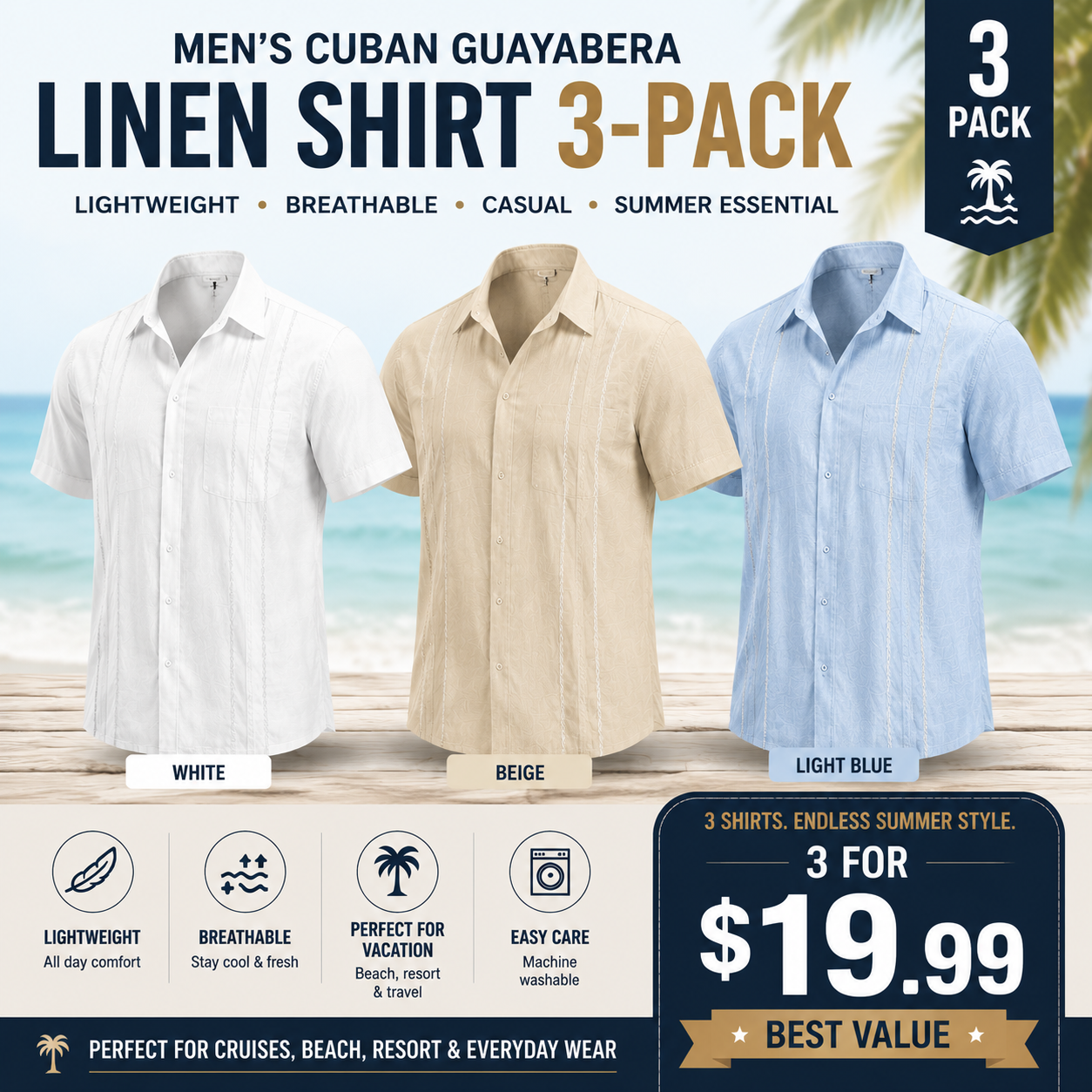 GuayaBreeze – Men's Cuban Guayabera Linen-Blend Short Sleeve Button-Down Shirt