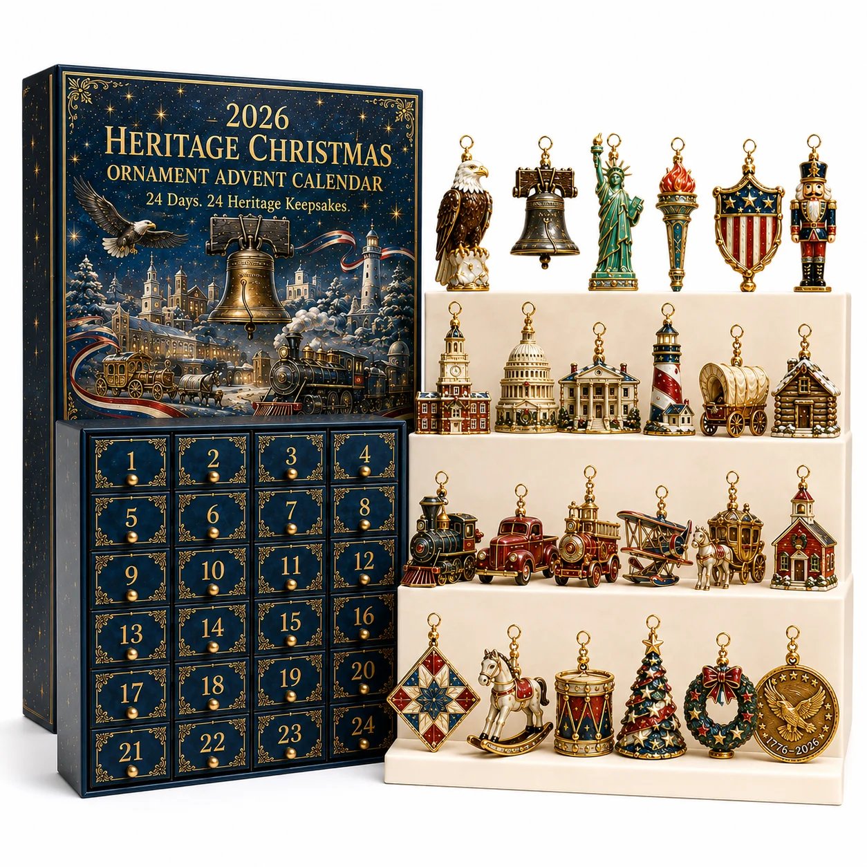 HeritageCountdown – 2026 America 250th Anniversary Christmas Advent Calendar with 24 Decorative Designs
