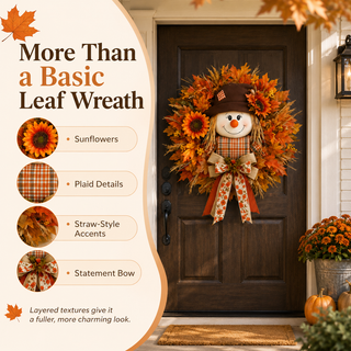 HarvestGlow – Lighted Scarecrow Fall Wreath
