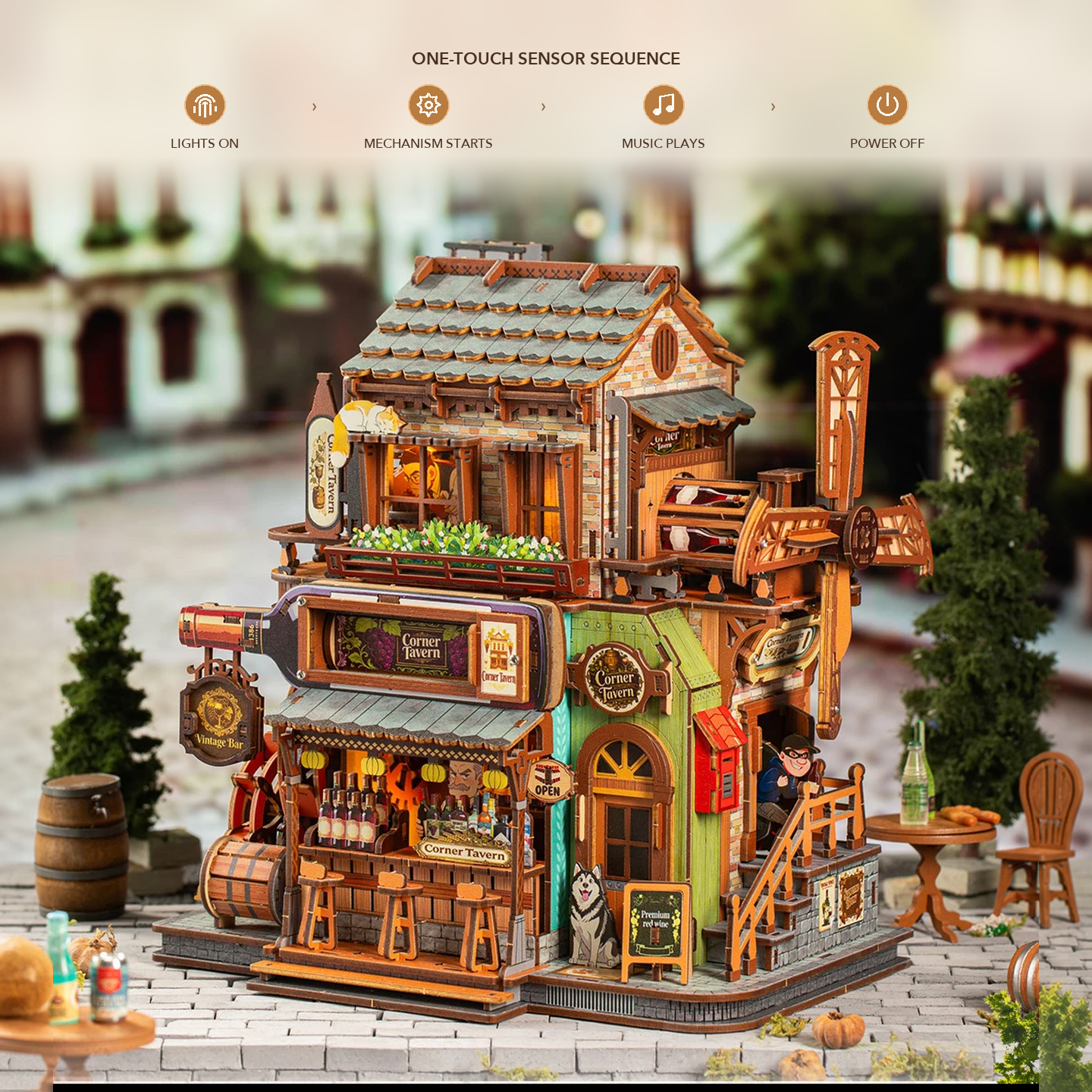 TavernTwist – Corner Tavern DIY Mechanical Wooden Model Kit