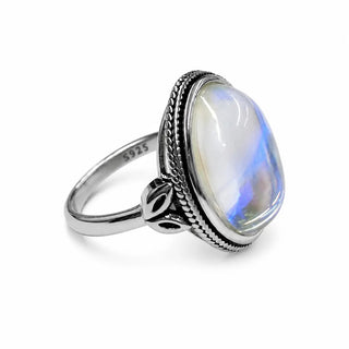 💎LunaGlow – Vintage Rainbow Moonstone Ring with Oval Cabochon Filigree Setting