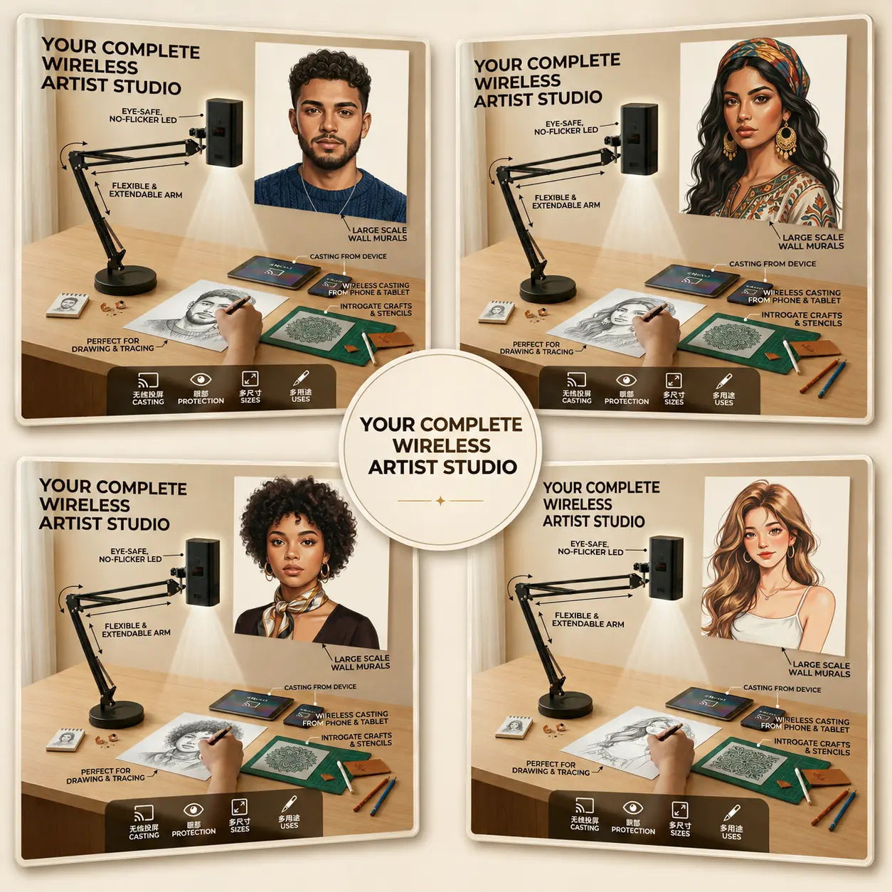 TraceCraft – Wireless Art Tracing Projector with 360° Flexible Arm