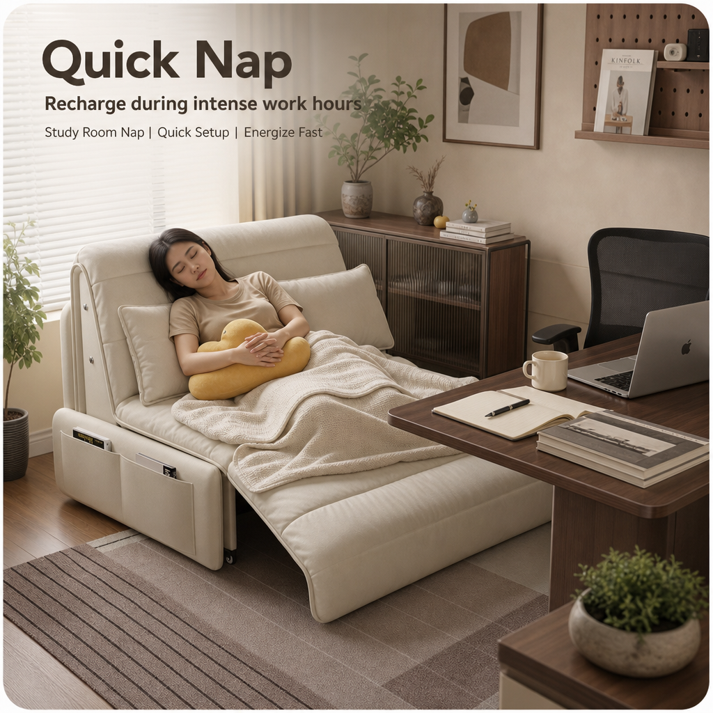 SnugShift – 3-Mode Convertible Folding Sofa Bed with Side Storage Pockets & Silent Wheels