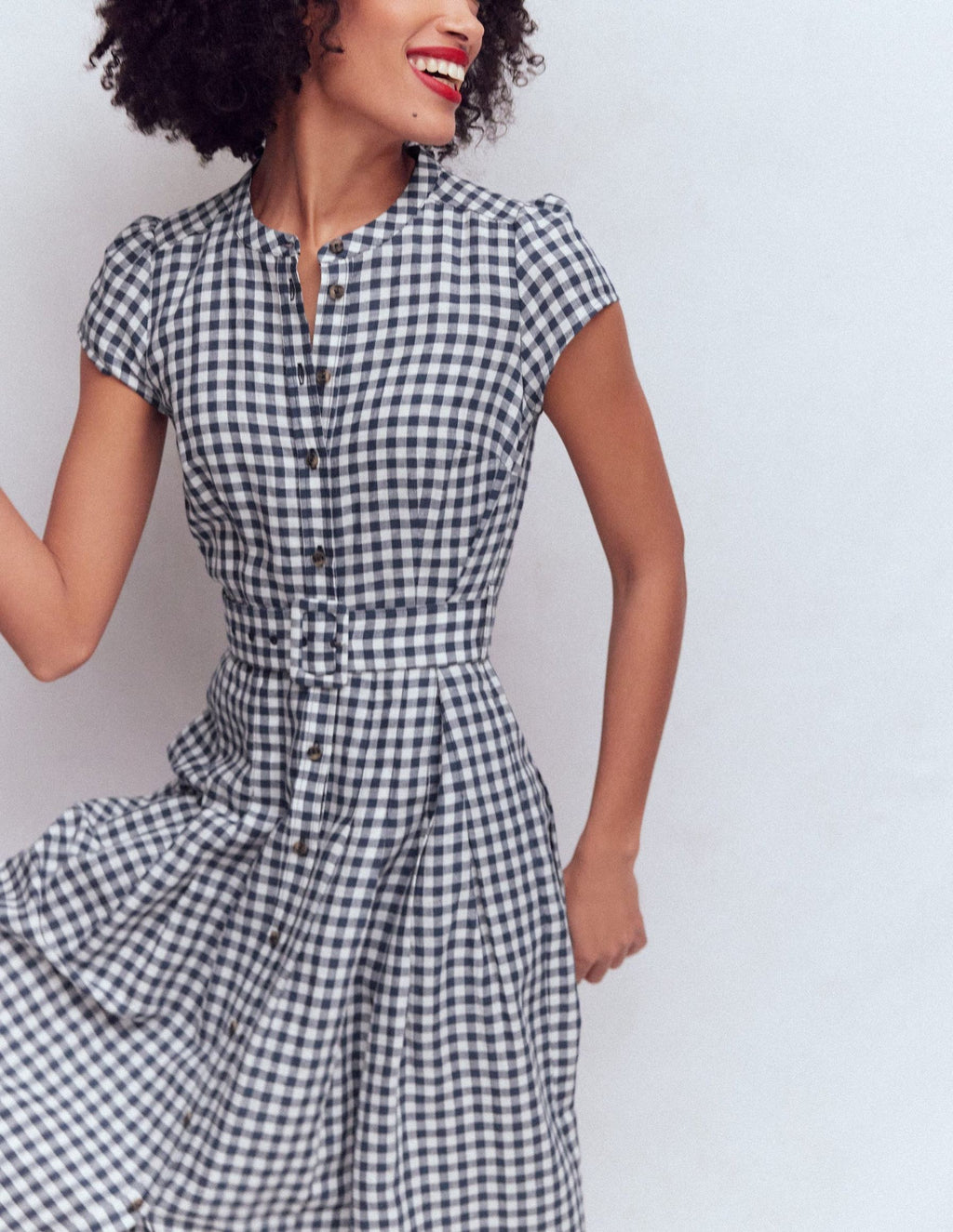 Pink Striped Belted Linen Blend Dress