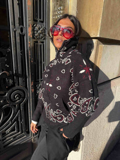 BandanaEase – Bandana-Patterned Knit Cardigan