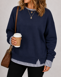 LayerEase – Women’s Faux Two-Piece Crewneck Sweatshirt