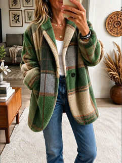 PlaidGlow – 🤲✨ Cozy Women's Plaid Fleece Coat in Bold Color
