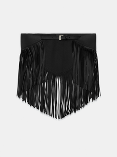 CascadeCinch – Inara Black Fringe Corset-Style Waist Belt