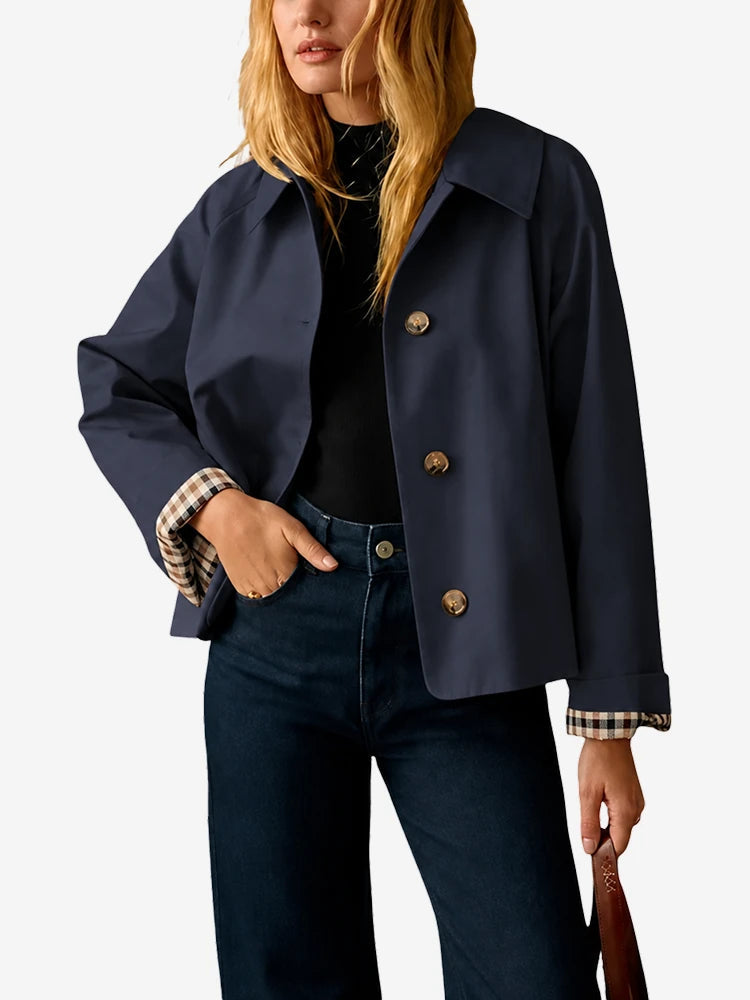 TrenchEase – Classic Cropped Trench Jacket