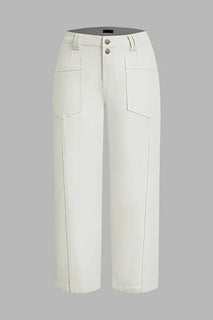 StitchLine – 🔥 Solid Stitch Detail Patch Pocket Mid-Rise Straight-Leg Pants