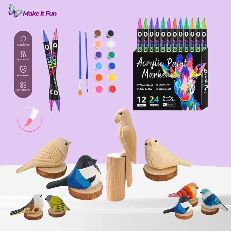 DoodleBirdie – Hand-Carved Wooden Bird & Marker Craft Kit 🦜