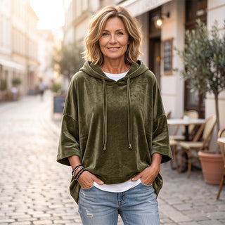 PlushDrape – Women's Velour Oversized Hoodie with 3/4 Sleeves