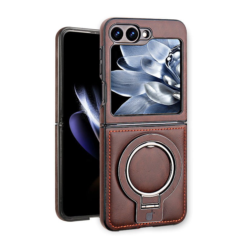 FlipLuxe Leather Ring Case – Magnetic Stand Case for Samsung Galaxy Z Flip 3 to 7