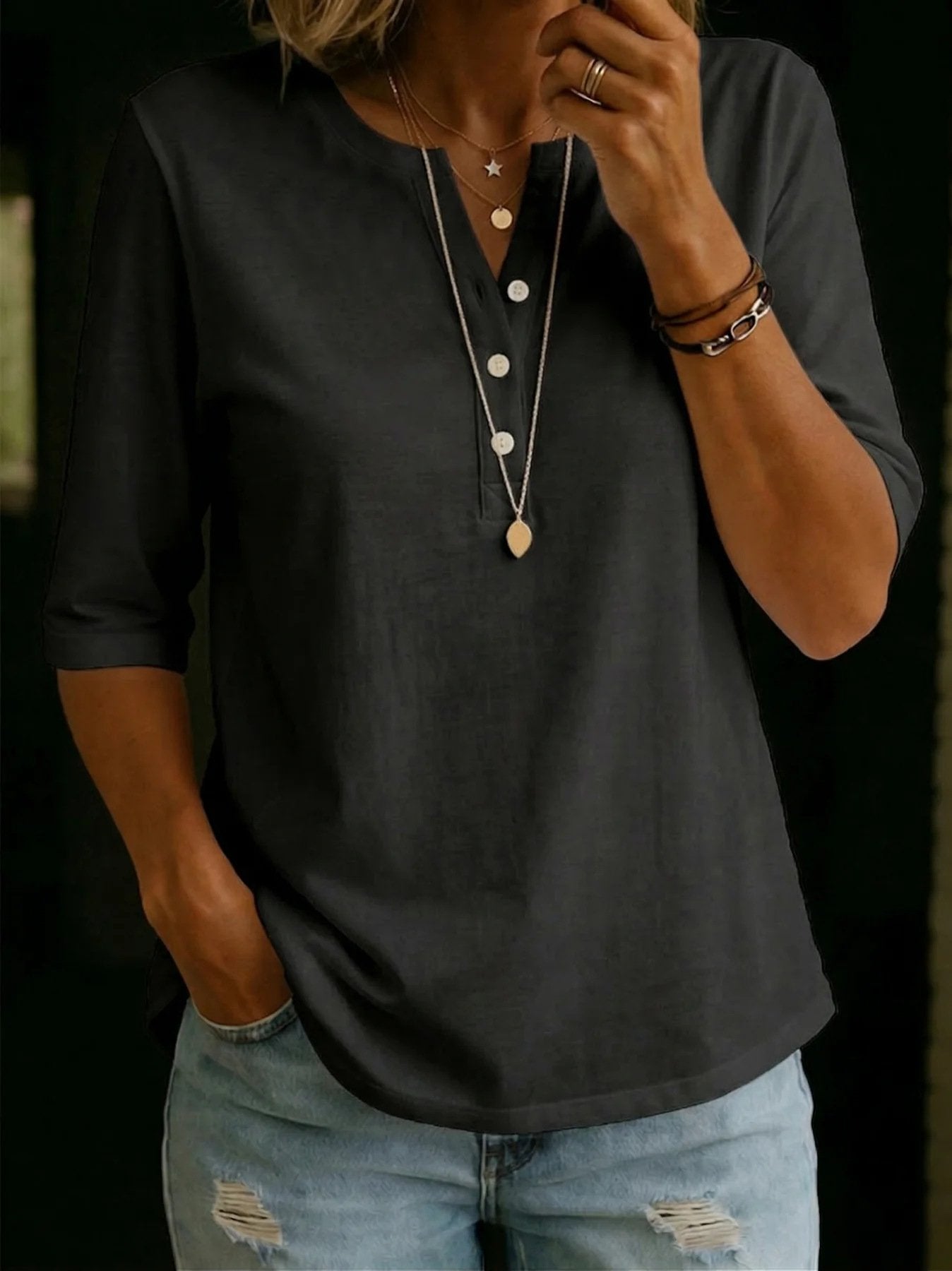 CottonEase Henley – Classic Button Split-Neck 100% Cotton T-Shirt