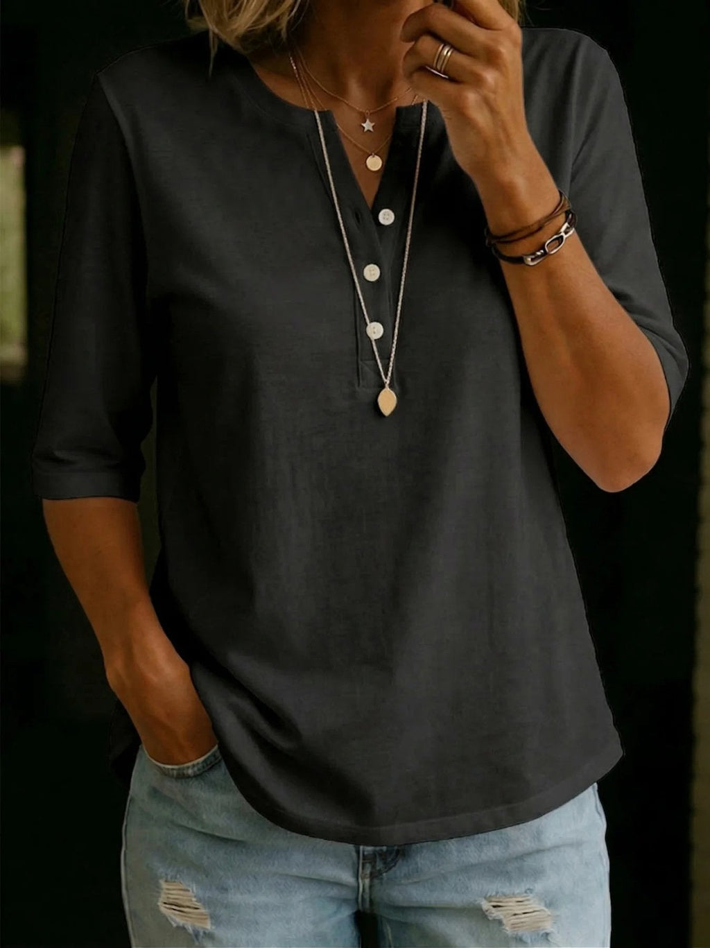 CottonEase Henley – Classic Button Split-Neck 100% Cotton T-Shirt