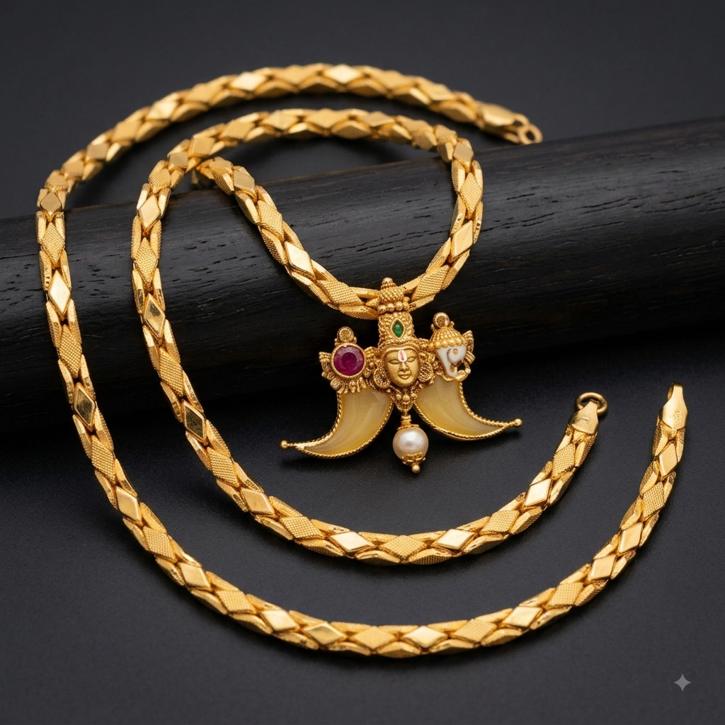 PuliRoyale – Traditional Tiger Claw Deity Pendant with Gold-Tone Chain