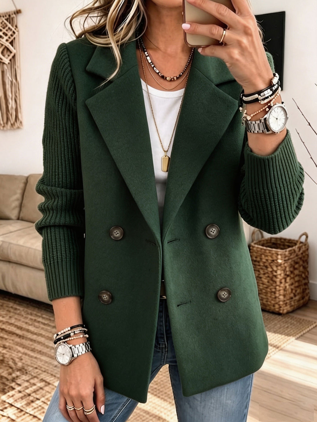 CozyLayer – 🤲⏰✨ Knit-Sleeve Blazer: Chic, Warm & Effortless