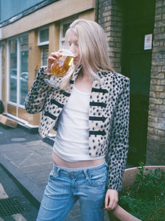 LeoFrost – Snow Leopard Faux Fur Cropped Military Jacket