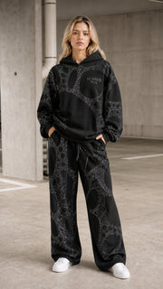 ShimmerEase – Washed Rhinestone Oversized Hoodie & Wide-Leg Pants Set