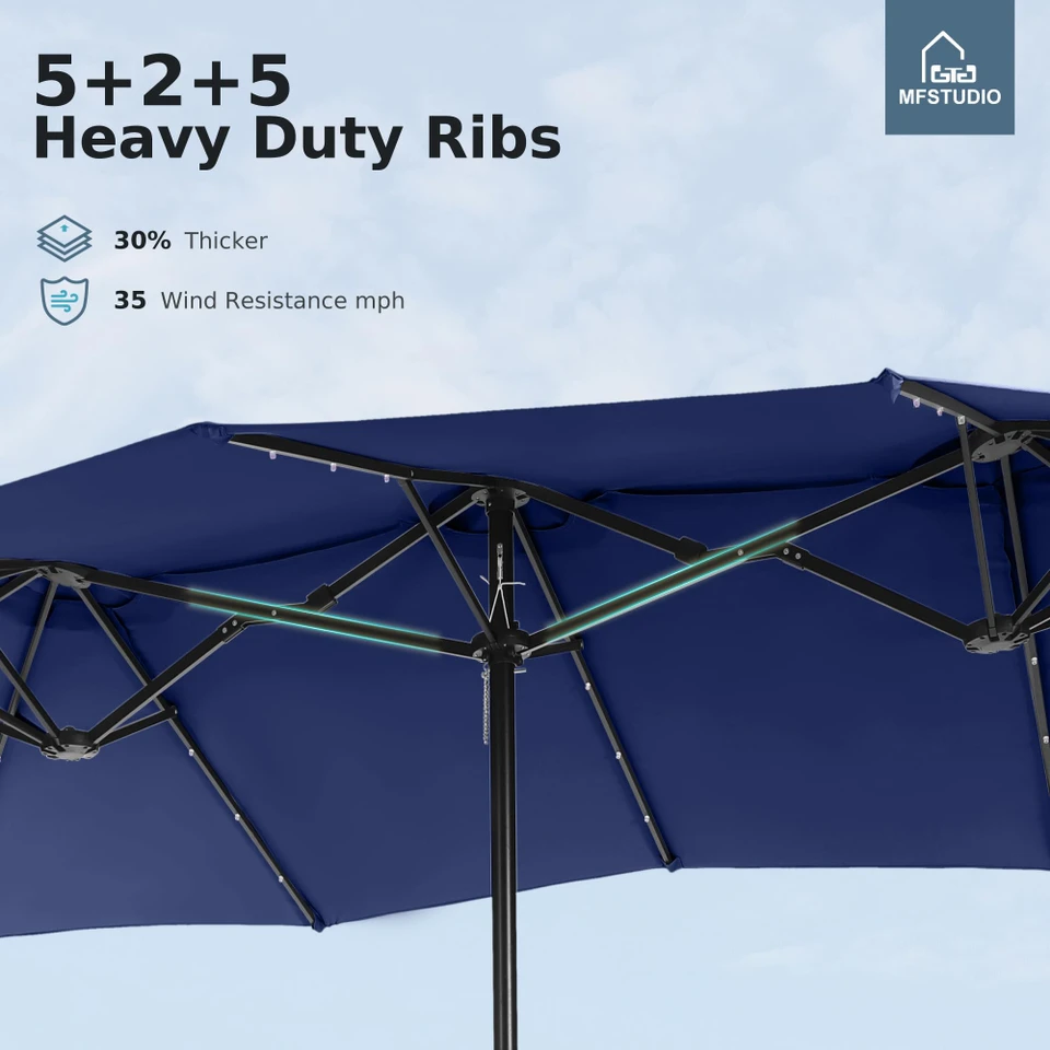 GlowCanopy – 15ft Double-Sided Patio Umbrella with Solar Lights