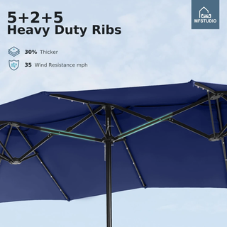 GlowCanopy – 15ft Double-Sided Patio Umbrella with Solar Lights