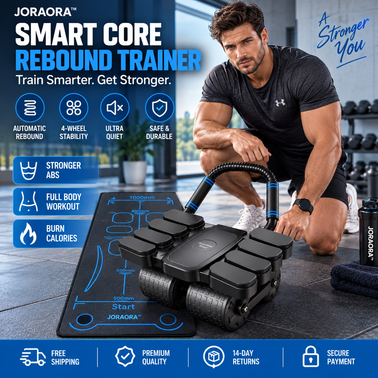 CoreRebound – Four-Wheel Smart Ab Roller with Automatic Rebound & Elbow Support