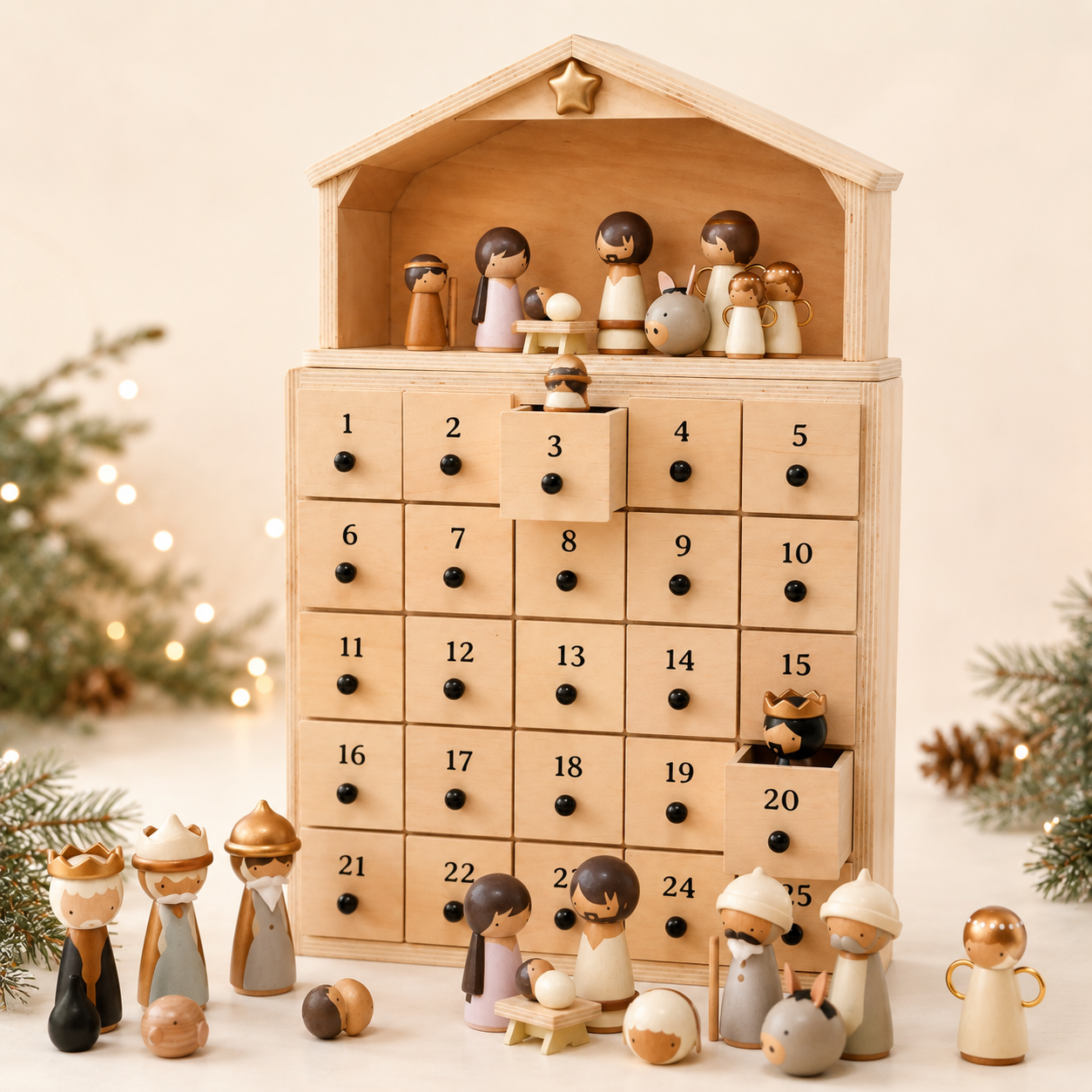 NativityJoy – 2026 Wooden Nativity Advent Calendar with 24-Day Countdown & Story Book