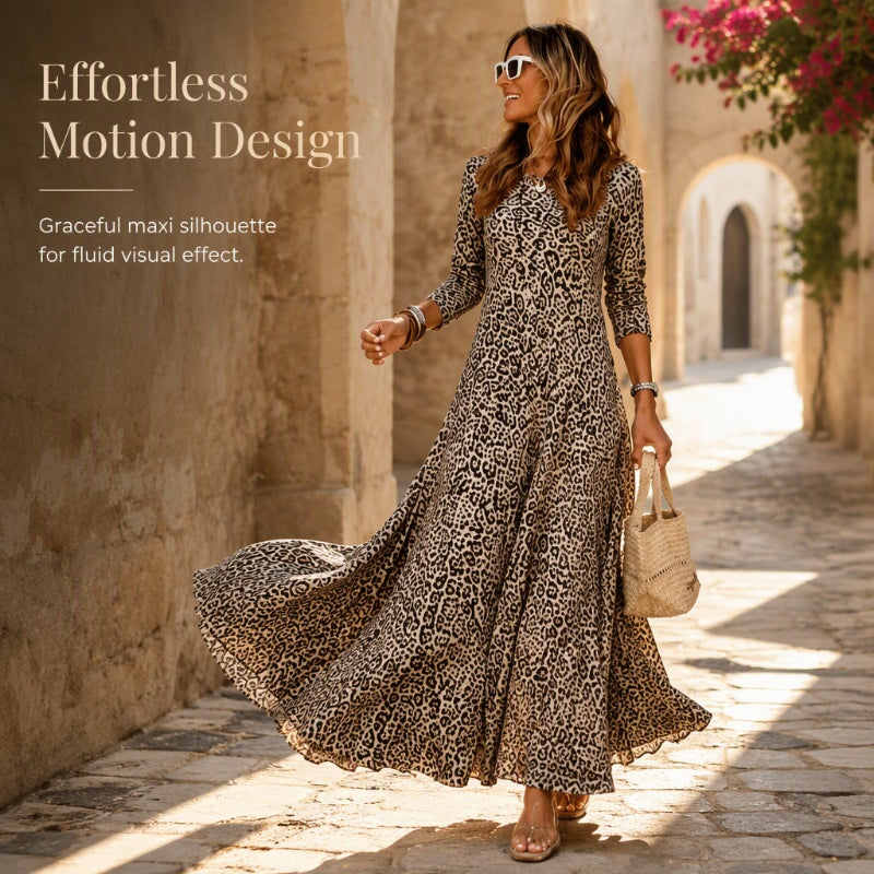 ✨ LeopardGrace – Women’s Leopard Print Long-Sleeve Maxi Dress